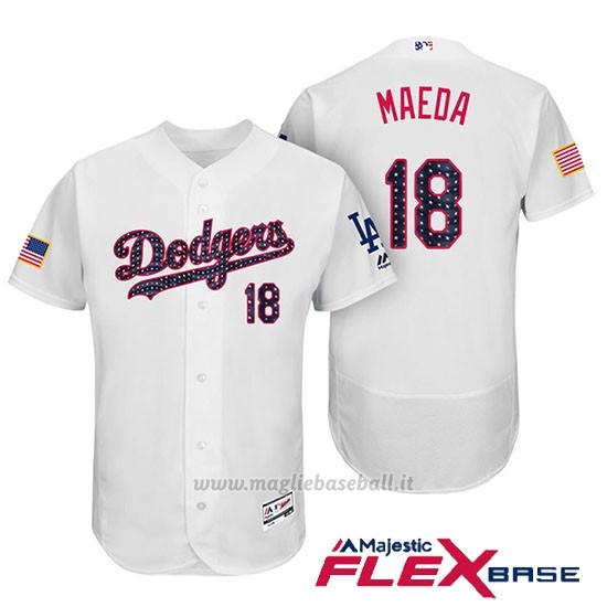 Maglia Baseball Uomo Los Angeles Dodgers 2017 Estrellas y Rayas Kenta Maeda Bianco Flex Base